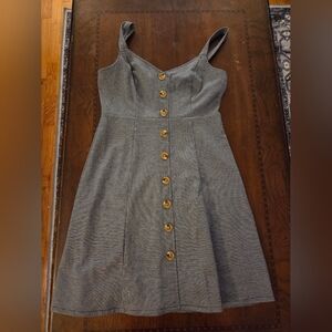 women large checkered dress button accent black white